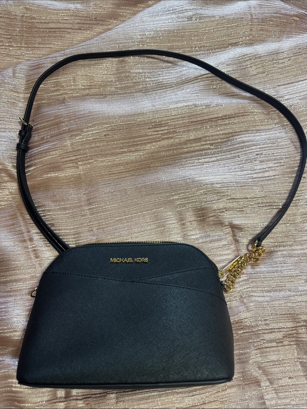 Michael Kors Black Saffiano Crossbody with Gold Hardware Day to Night Luxury S